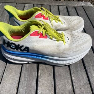 HOKA White and Yellow Running Shoes. Clifton 9 size 12